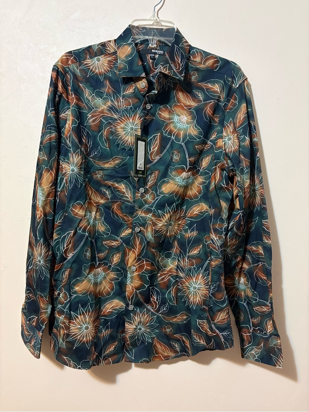 NWT Murano Electric Jungle Brown Teal Floral Long-Sleeve Shirt men’s large